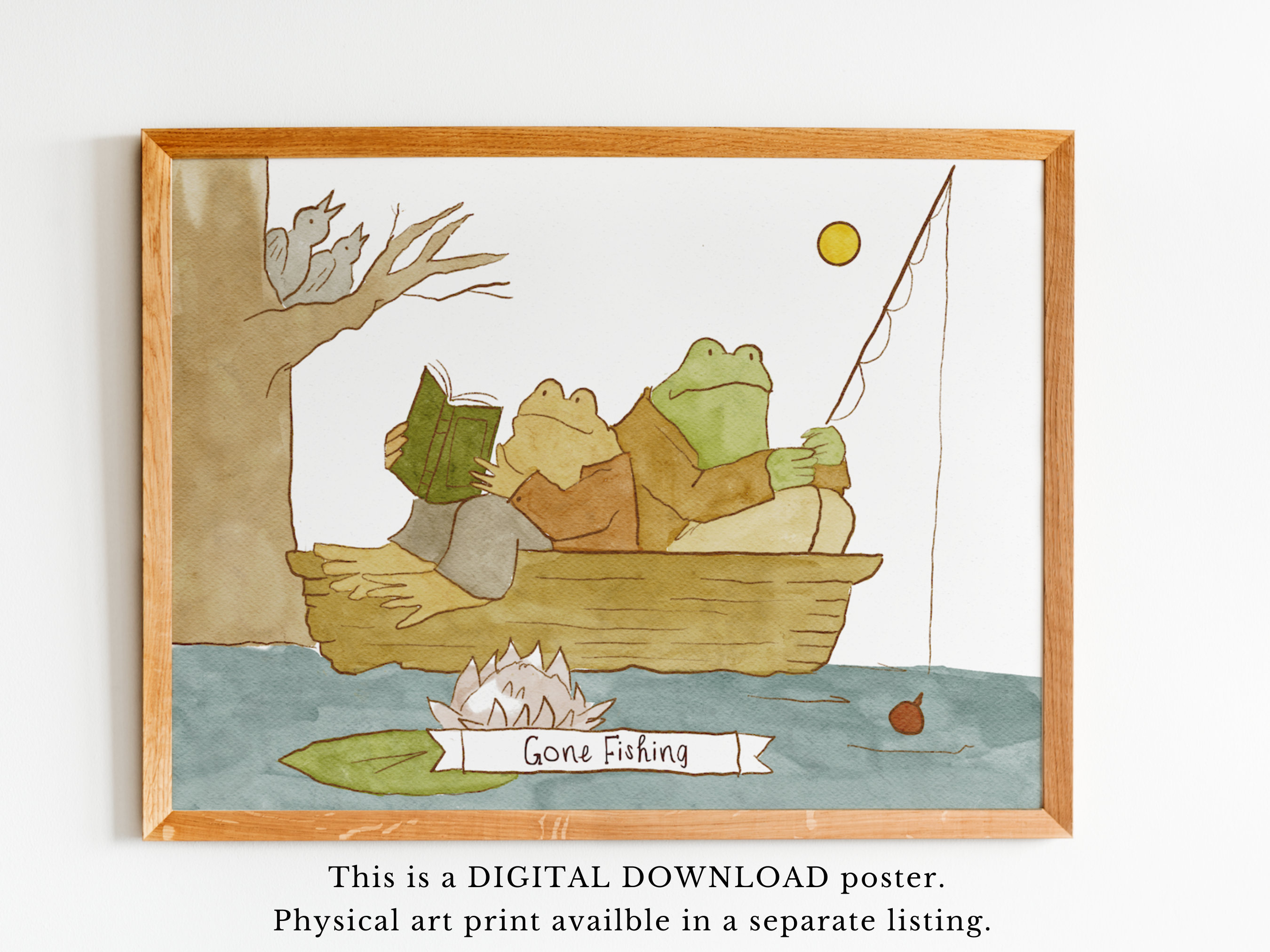 Frog and Toad Fishing Digital Poster Classroom Decor Book Character Wall  Art Digital Download 