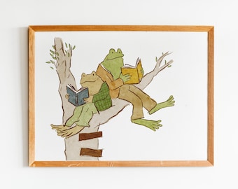 Póster de rana y sapo - Decoración del aula - Personajes del libro - Ilustración de acuarela Decoración de pared - Póster de descarga digital