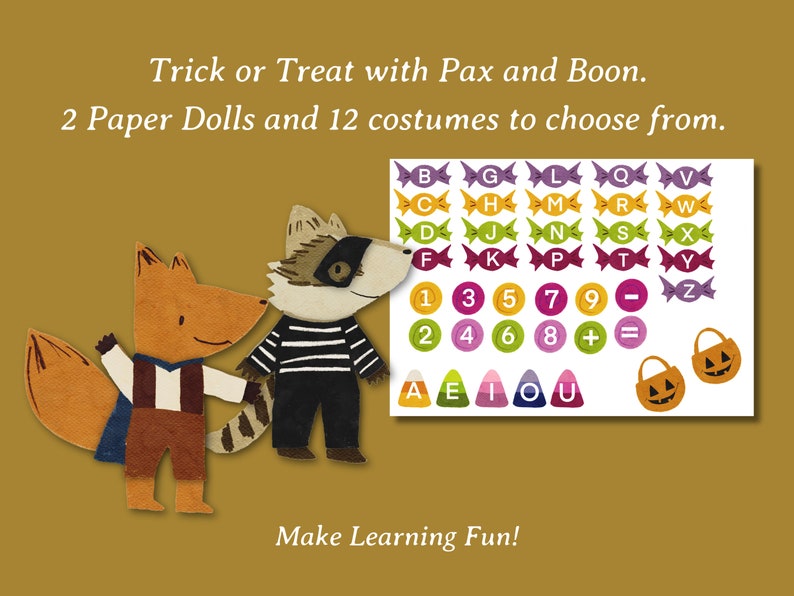 Halloween Paper Dolls Pax and Boon Trick or Treating Pack Fall PDF Preschool Kindergarten Printables image 3