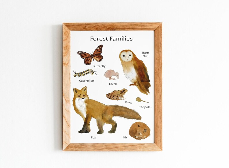 Cartel imprimible de bebés animales del bosque - Ilustraciones en acuarela - Arte de pared de animales del bosque - Descarga digital imagen 1