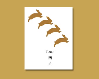 Mandarin Counting Flash Cards - Chinese Numbers Bilingual Printable Digital Download - Chinese Lunar New Year Rabbit