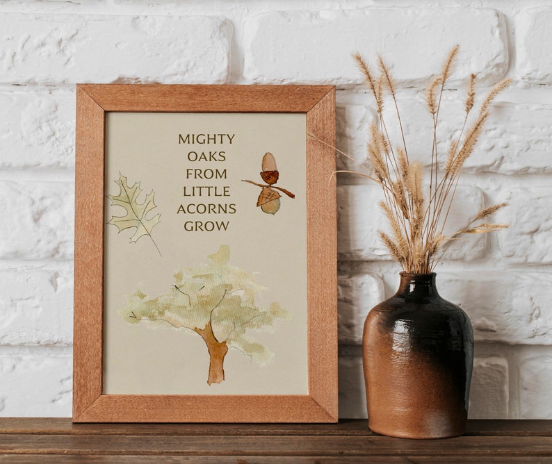 Mighty Oaks from Little Acorns Grow Printable Poster Tree Unit Study Watercolor Printable PDF Poster Digital Print image 2