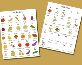 Sonidos iniciales - Juego de combinación del alfabeto Frutas y verduras - Actividad preescolar de educación en el hogar - Currículo de letras ABC