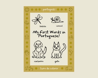 My First 100 Words in Portuguese! - Bilingual Coloring Book - Learn Portuguese for Kids - Portuguese Printables