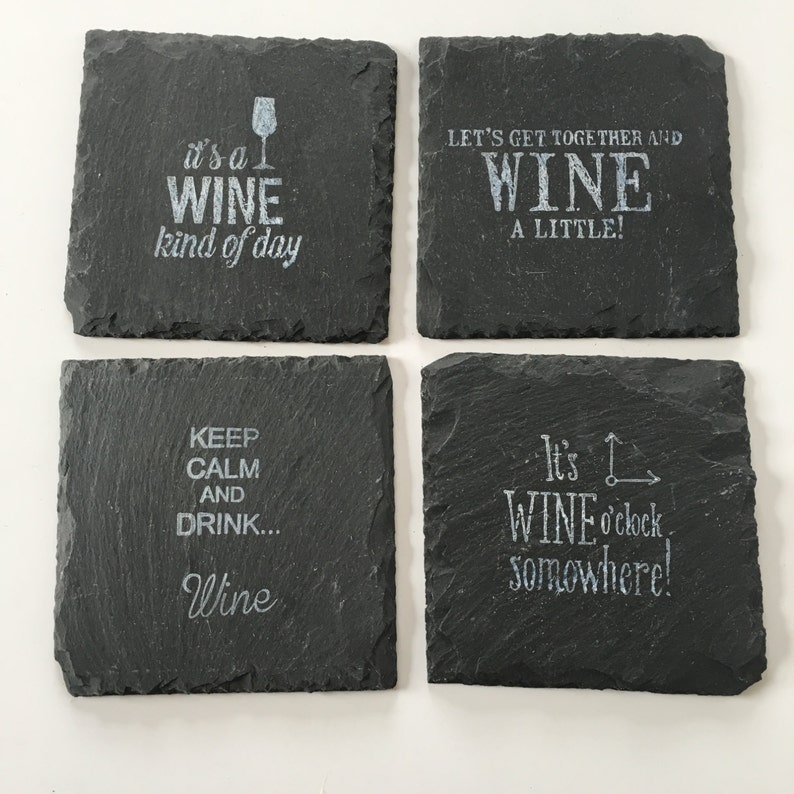 Wine Sayings Slate Tile Coasters 4 x 4 Set of 4 Etsy