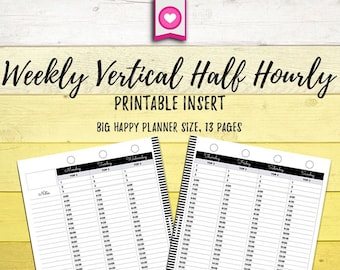 Big Happy Planner Wöchentlich Vertikale Einlagen: Halbstündlich (Digital PDF)