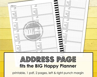 Create 365 Mambi Happy Planner Printable Address book inserts. BIG Happy Planner address contact binder Big HP contact page printable insert