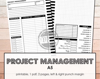 A5 Filofax | A5 Hobonichi Printable Project Planner | Project Management Inserts that fit A5 Planner. For Goal setting, Budget Planning