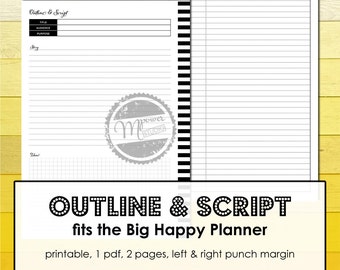 Printable Workshops Planner Inserts that fits the Big Happy Planner. For Outlines and Scripts of Speeches, Presentations etc.