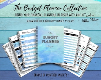 Meerjungfrau Blauer Budget Planer Printable: Klassische Happy Planner Einlagen (PDF)