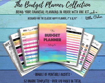 Classic Happy Planner Budget Inserts: Rainbow Watercolor Finance Templates (Digital Download)