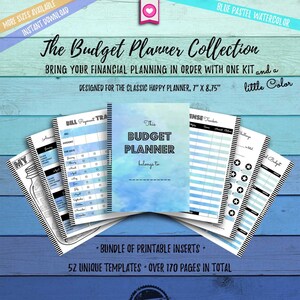 Classic Happy Planner Budget Planner Printables Bundle, Chunky planner, Franken planning inserts, Money Goals, mermaid aqua blue mint color