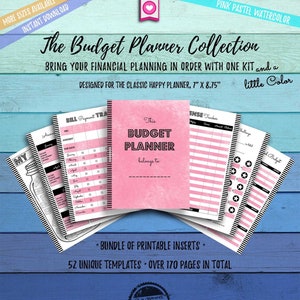 Mambi Create 365 Printable inserts for Classic Happy Planner Budget Binder Printable pages, coral, pink, savings income loan debt tracker