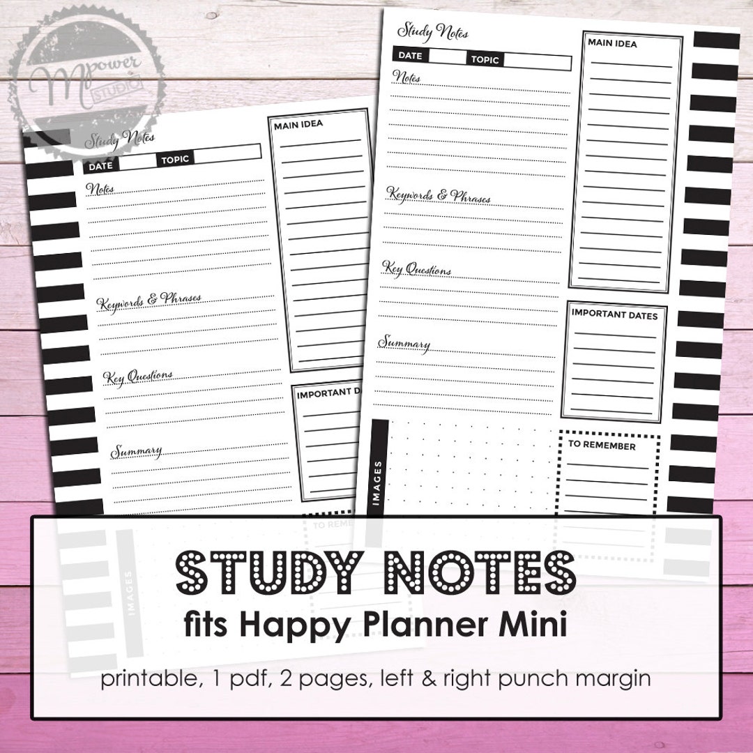 Happy Planner Mini Cornell Study Notes Insert (PDF) - Etsy