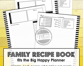Recipe planner Big Happy Planner Big Printables, letter size, Menu planning with family recipes binder, Create 365 me & my big ideas