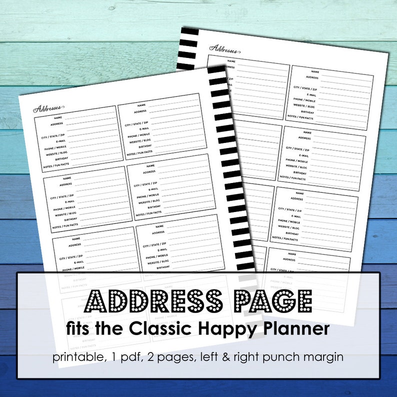 Mambi Happy Planner Printable Address Page Insert Happy Etsy