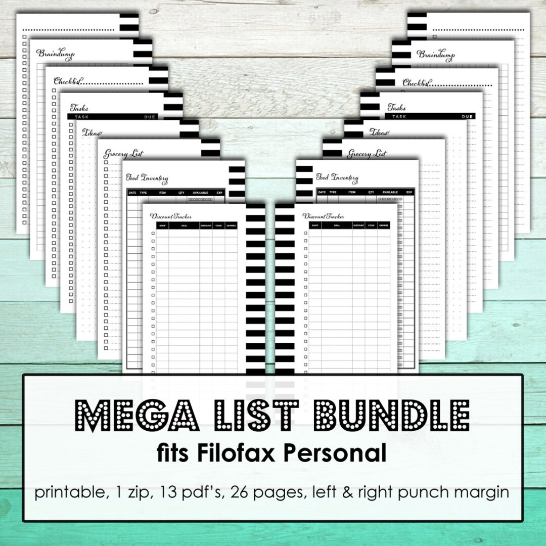 Filofax Refill Personal Size, Printable List Planner Refills, Filofax ...