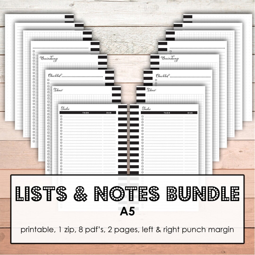 A5 Filofax | A5 Hobonichi Printable to Do List and Other Lists and ...