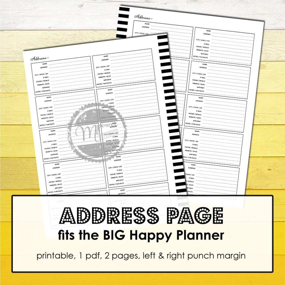 Create 365 Mambi Happy Planner Printable Address Book Inserts. BIG