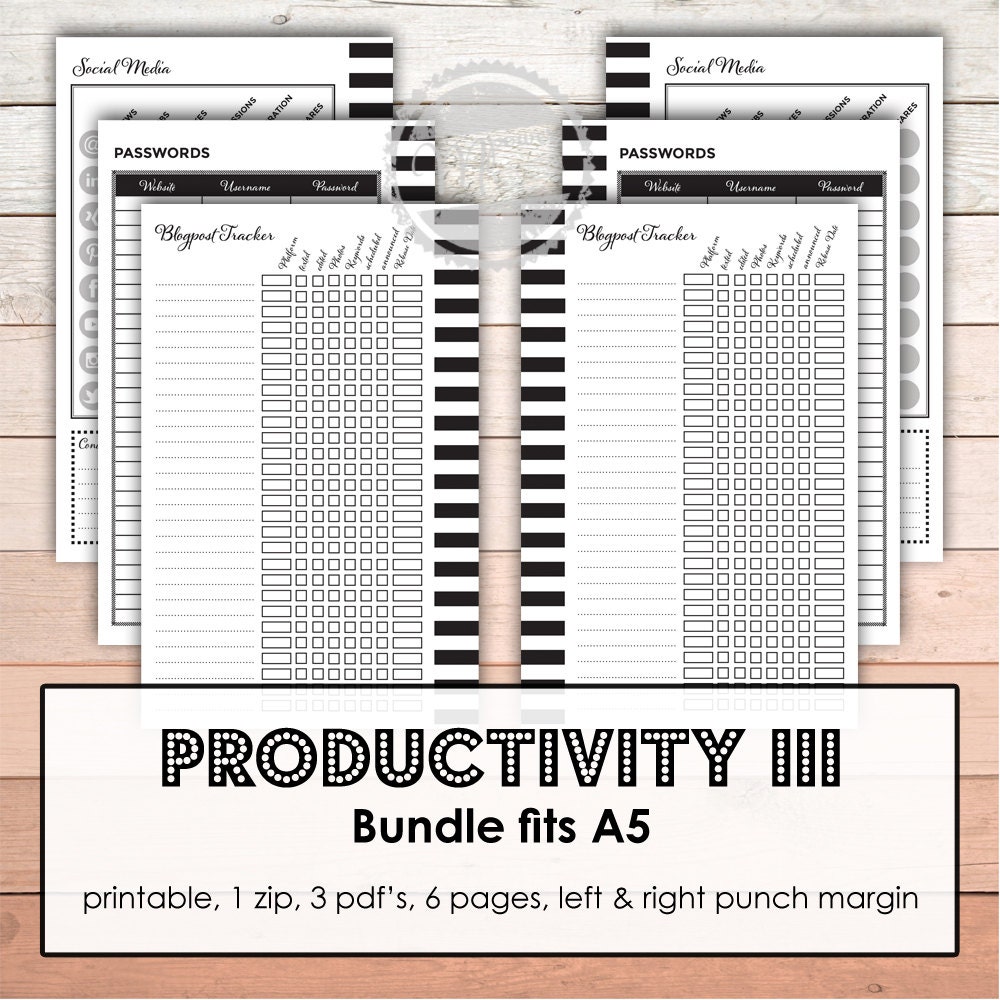 A5 Filofax A5 Hobonichi Printable Social Media Set With Blog Planner ...