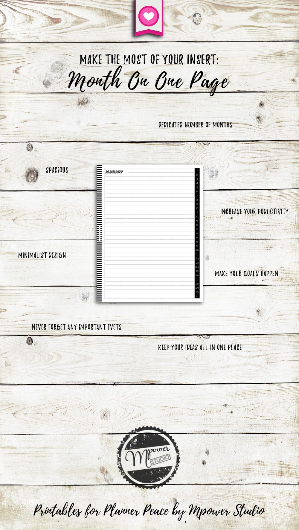 28 Pages Mambi Big Happy Planner Refills Monthly Agenda DIY Printable Insert Undated Planner