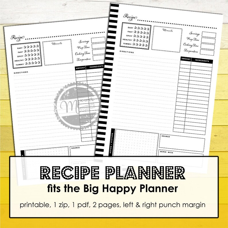 MAMBI Happy Planner Printable Recipe Planner Big Happy Planner Recipe ...