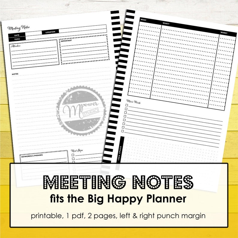 MAMBI Happy Planner Big Happy Planner Meeting Notes Meeting Etsy