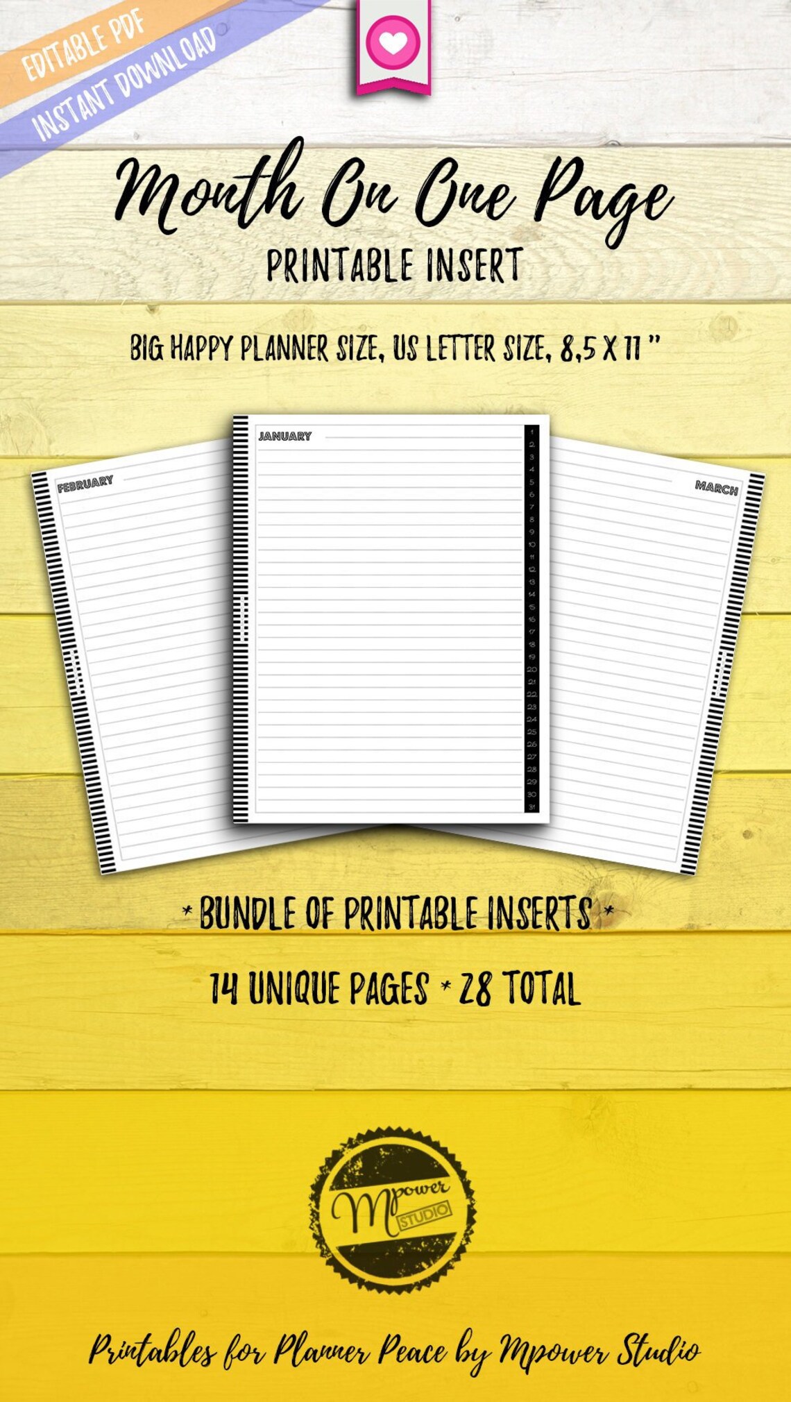 28 Pages Mambi Big Happy Planner Refills Monthly Agenda DIY Printable