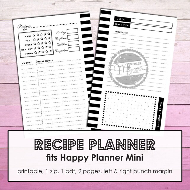 Mambi Mini Happy Planner Printable Recipe Planner for Mini | Etsy