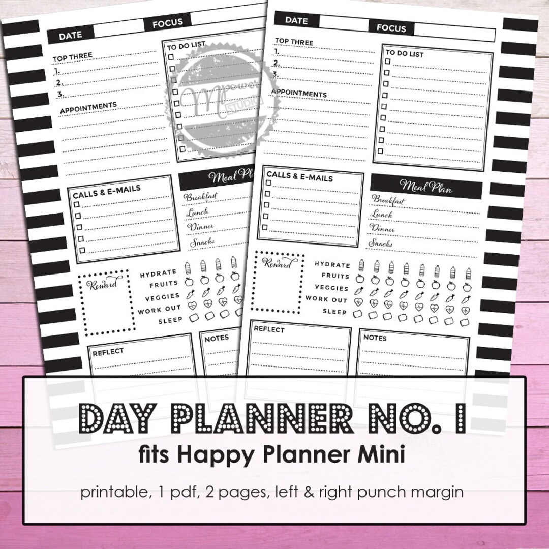 Mambi Mini Happy Planner Printable Daily Planner No. 1 Day on One Page ...