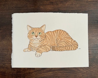 Orange Tabby Cat Original Watercolor Painting