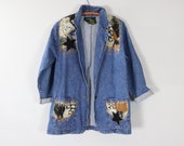 Vintage Long Jean Jacket Applique Denim Blazer 80 39 s THE FRONTIER COLLECTION Sport Coat S M