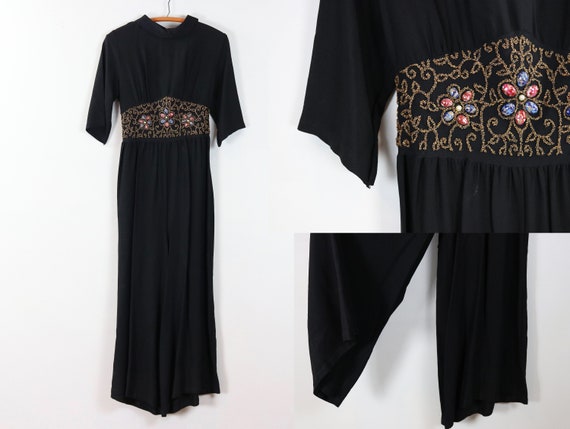 Vintage Black Jumpsuit / Wide Leg Playsuit / 50's