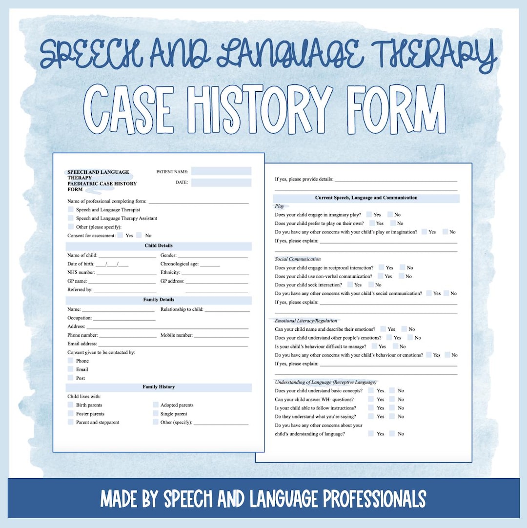 Language Cases Explained Paediatric Speech and Language Case History Forms (for Children) - Etsy