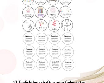 Tealight with a birthday message, tealight greetings, birthday wishes, tealight messages, digital download format