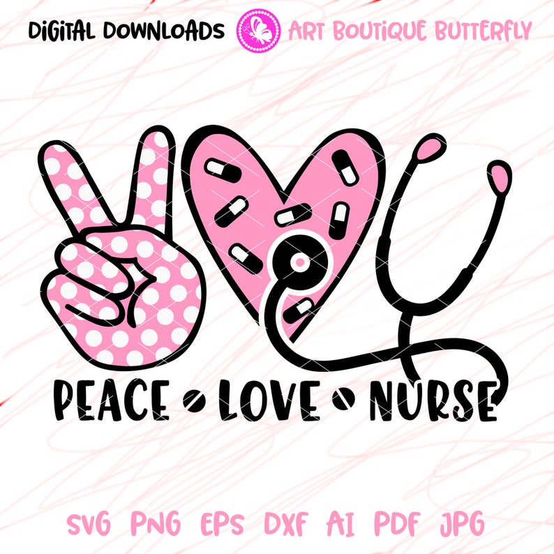 Download Peace Love Nurse Svg Design Stethoscope Svg Heart Sign Peace Etsy