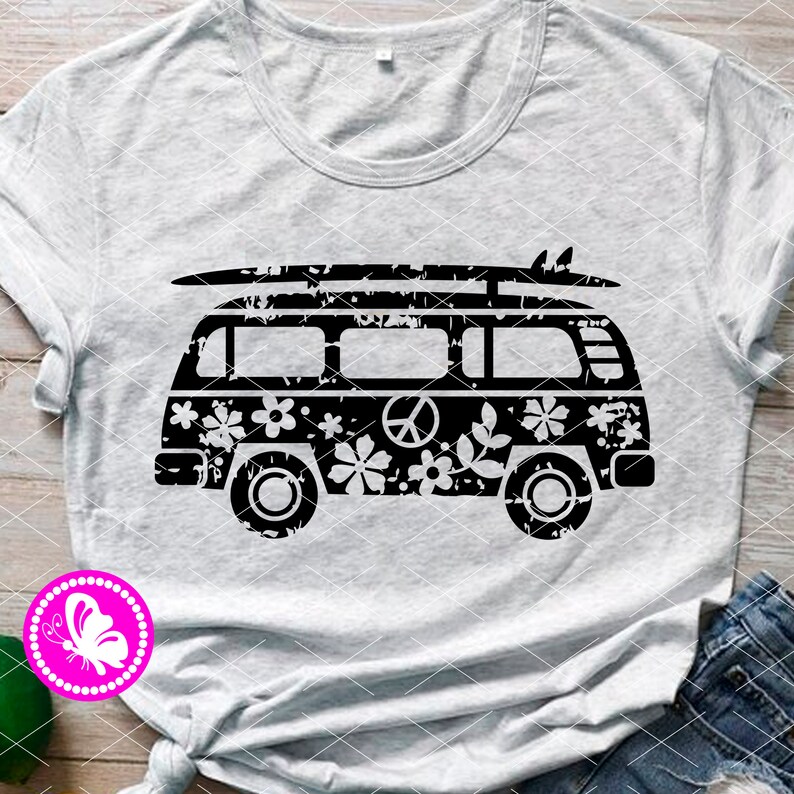 Download Retro hippie bus grunge shirt svg digital clipart Hippie ...
