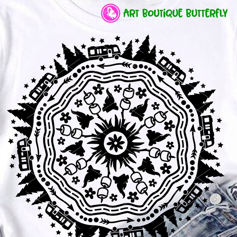 Download Camping Mandala Motorhome A Rv Marshmallows Road Forest Clip Art Pdf Mandala Wall Art Adventure Awaits Camper Shirt Png Files Campfire Clip Art Image Files Embellishments Tripod Ee