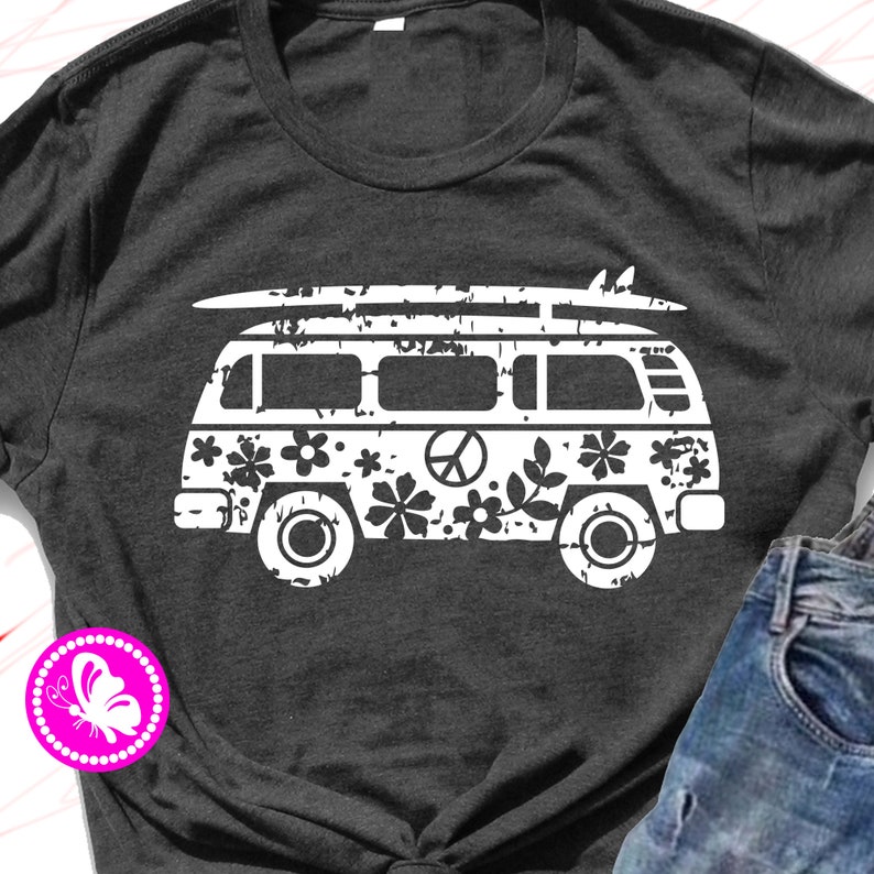 Retro hippie bus grunge shirt svg digital clipart Hippie ...
