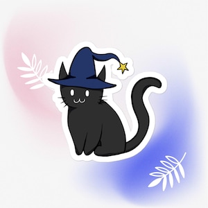 Chat noir avec chapeau de sorcière - Autocollant sans bulles