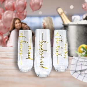 Personalized Stemless Champagne Flute - BPA Free Plastic or Glass, Bridesmaid Proposal, Bridal Shower, Girls Night, Custom Color & Style