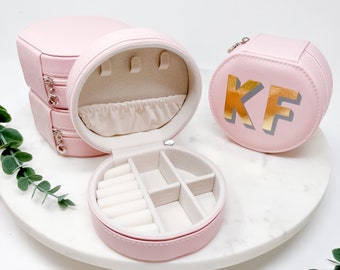 Personalized Round Jewelry Box: Vegan Leather Travel Case
