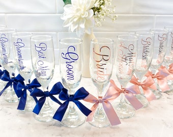 Personalized Bridesmaid Champagne Flute: Custom Font & Bow Options