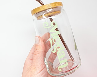 Personalized Beer Can Glass with Bamboo Lid & Straw - Custom 16 oz Tumbler