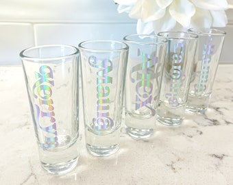 Personalized Shot Glass with Name, Choice of Color and Font Style | Customized Party Favor for Bachelorette and Birthday Events