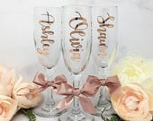 Personalized Glass Champagne Flutes Metallic Calligraphy Custom Birthday Bachelorette Party Girls Night Gifts Wine Glass
