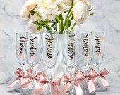 Personalized Champagne Flutes Metallic Calligraphy Custom Birthday Bachelorette Party Girls Night Gifts Drinking Favors