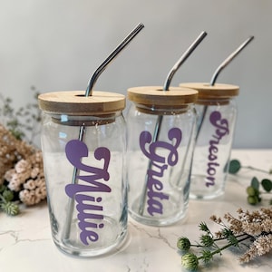Personalized Beer Can Glass With Bamboo Lid and Straw, 16 Oz Iced ...