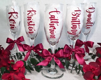 Personalized Champagne Flutes | Metallic | Calligraphy | Custom | Birthday | Bachelorette Party | Girls Night | Gifts | Drinking Favors