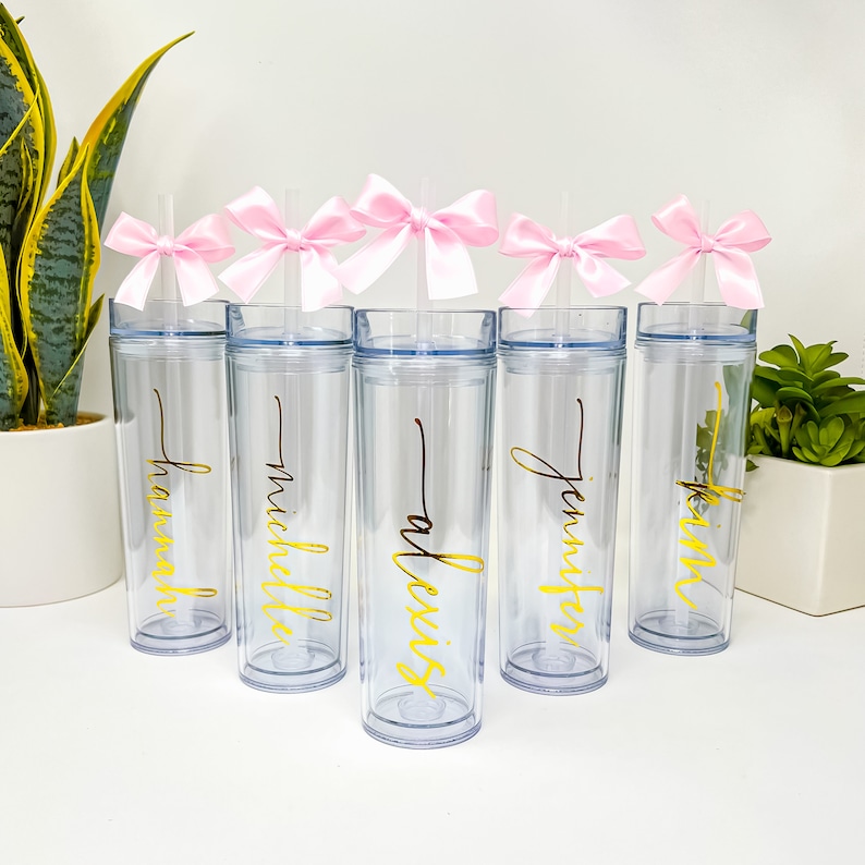 Personalized Skinny Tumbler Acrylic Water Bottle with Lid & Straw Bridal Party Gift Bridesmaid Proposal Dance Teacher Appreciation image 6